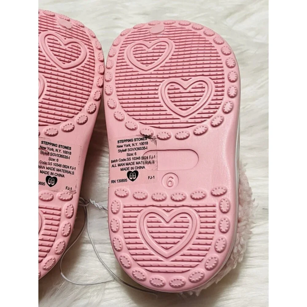 Stepping Stones Toddler Size 6 Pink Faux Fur Lined Clogs Sandals Shoes Hearts